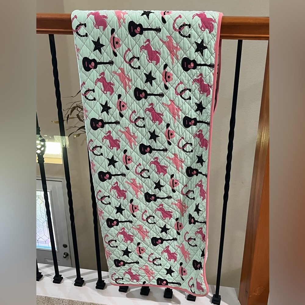 KICKEE PANTS Pink and Black Western Cowgirl Print Quilted BABY BLANKET, 52”x 32” - Picture 9 of 11